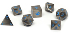 Legendary Silver Metal Dice Set - Powder Blue Numbering